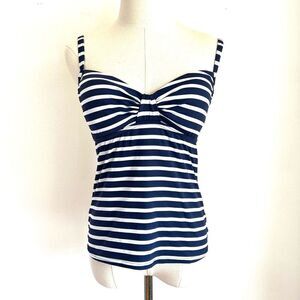 Land’s End Striped Tankini Swimsuit Top Blue and White Size 4 Underwire Support